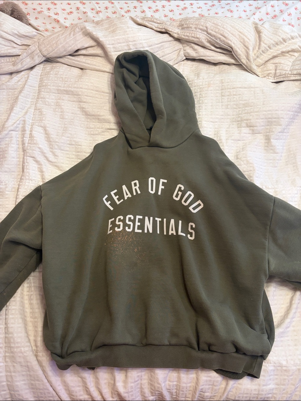 Essentials Fear of God Olive Green Crewneck Hoodie